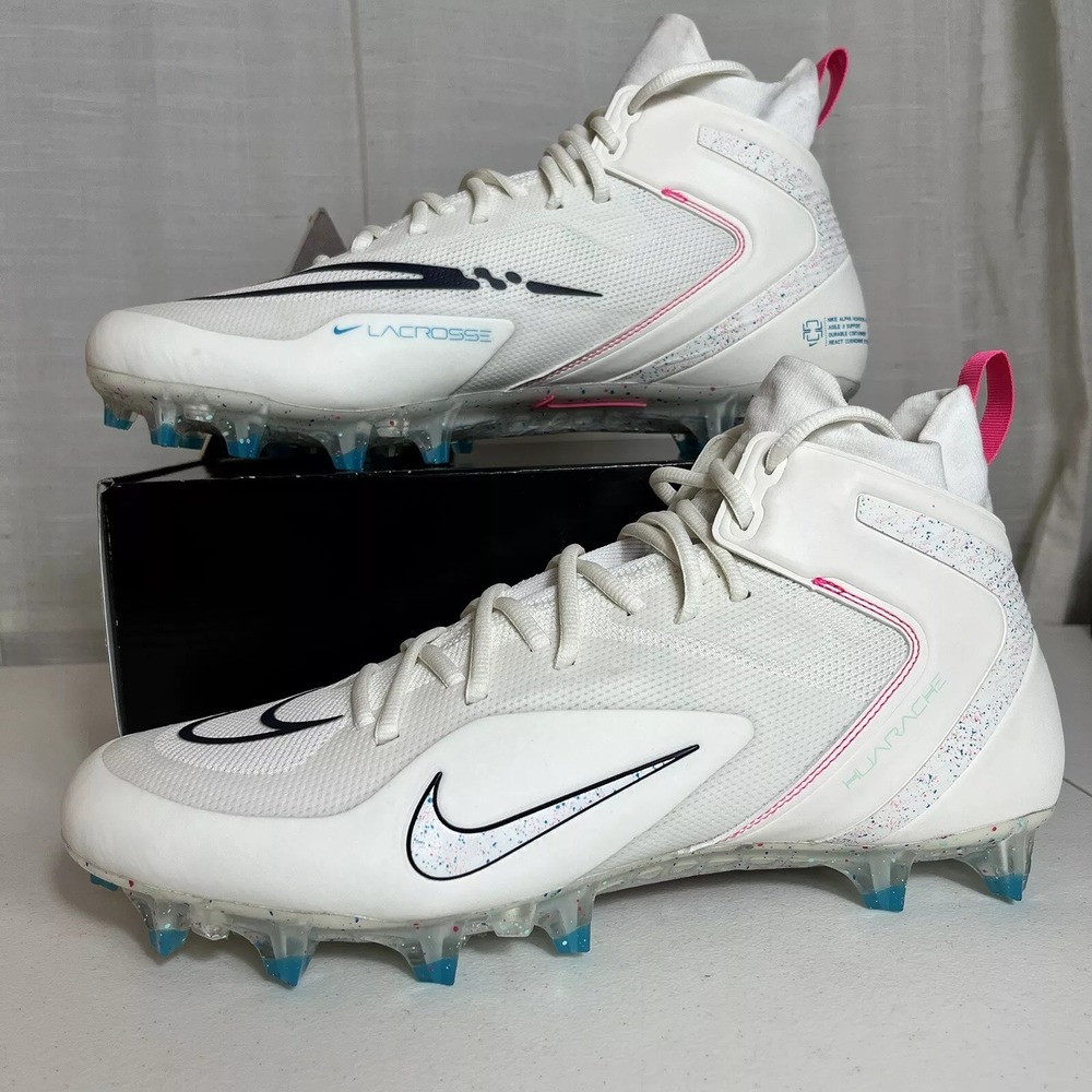 Nike Alpha Huarache 8 Elite Lacrosse White Pink Blue Men Size 13 - CW4440-116